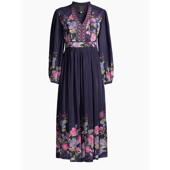 Johnny Was Embroidered 100% Silk Maxi Dress Multicolor Size Small NWT - Picture 1 of 13